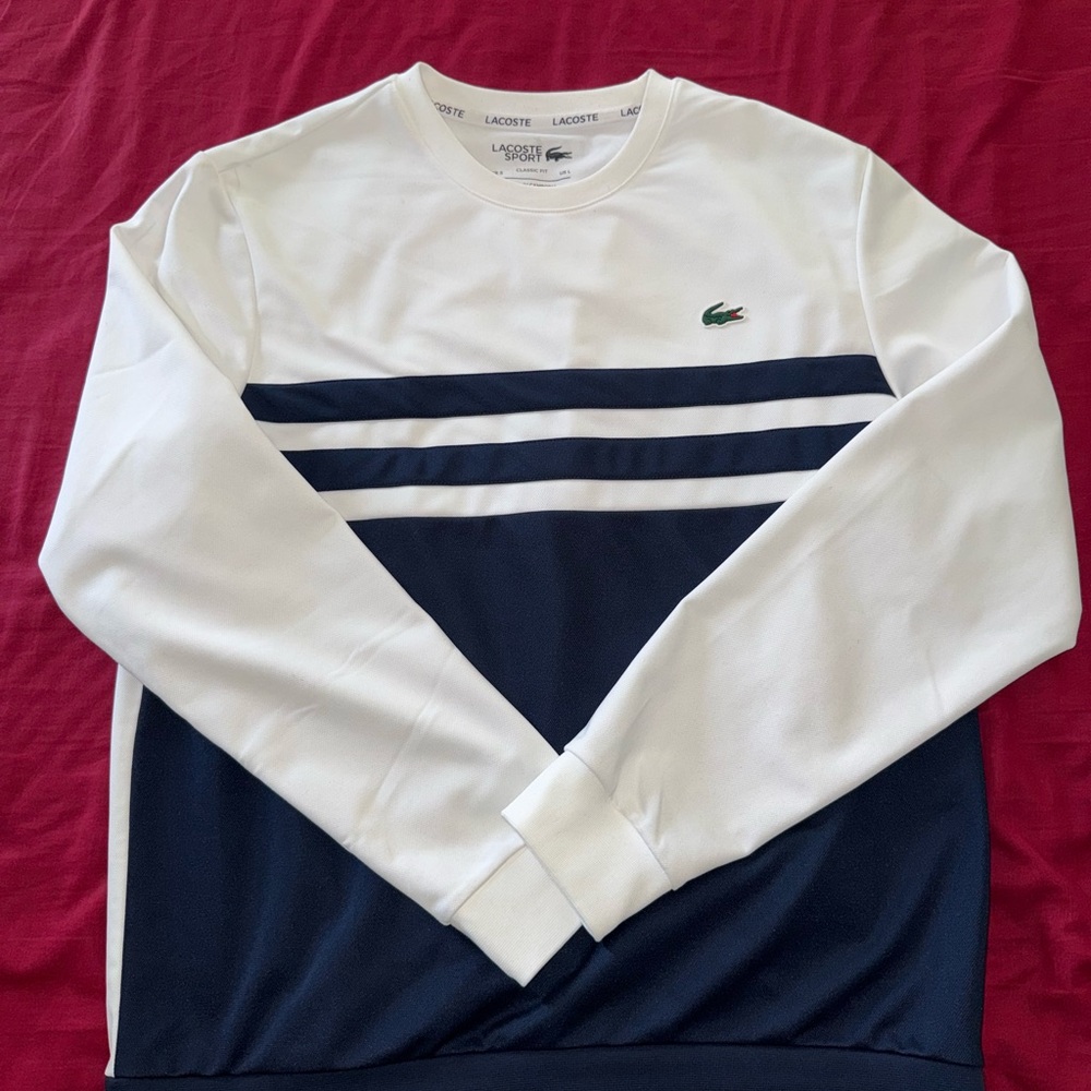Authentic Lacoste White and Navy Sweatshirt